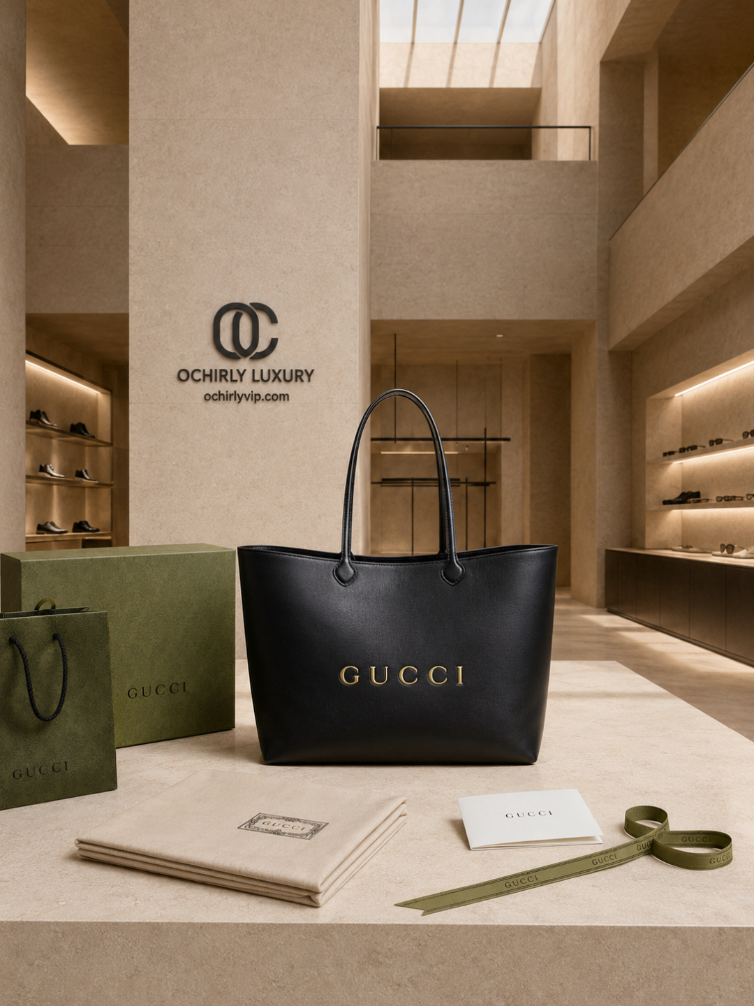 Gucci Large Black Leather Tote Bag