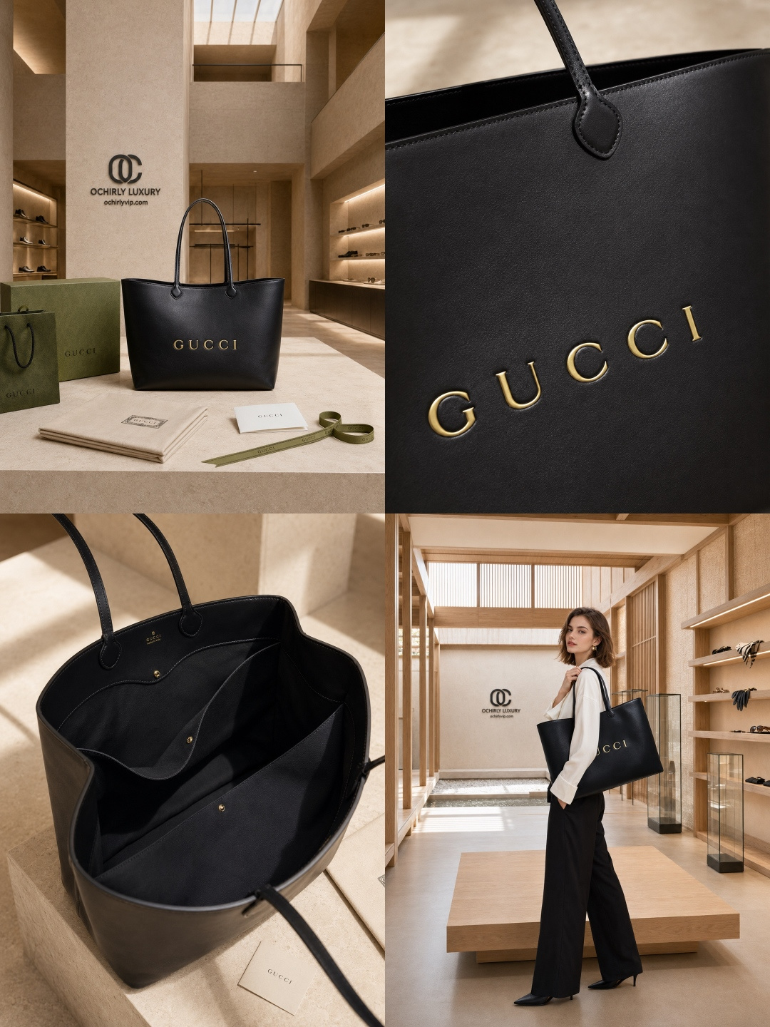 Gucci Large Black Leather Tote Bag