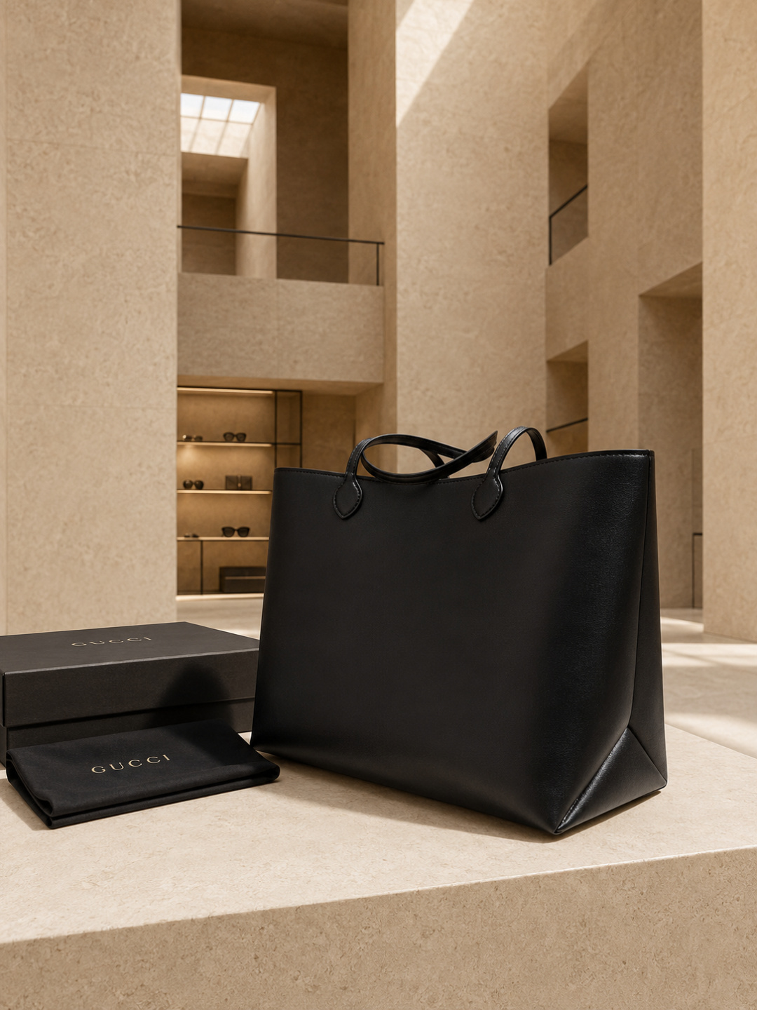 Gucci Large Black Leather Tote Bag