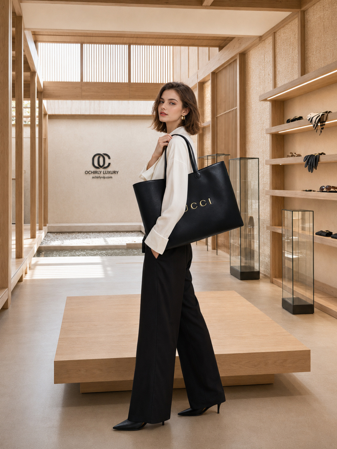 Gucci Large Black Leather Tote Bag