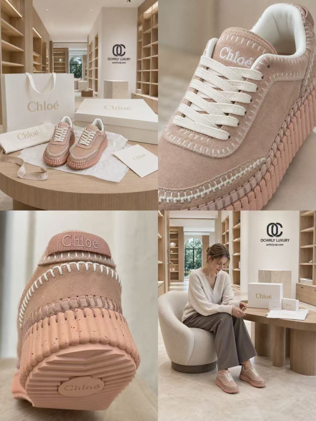 Chloé Nama Low-Top Sneakers – Pink