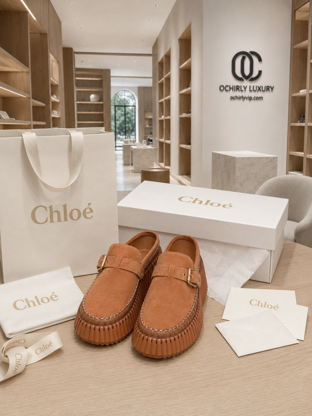 Chloé Buckle Suede Platform Loafers – Brown