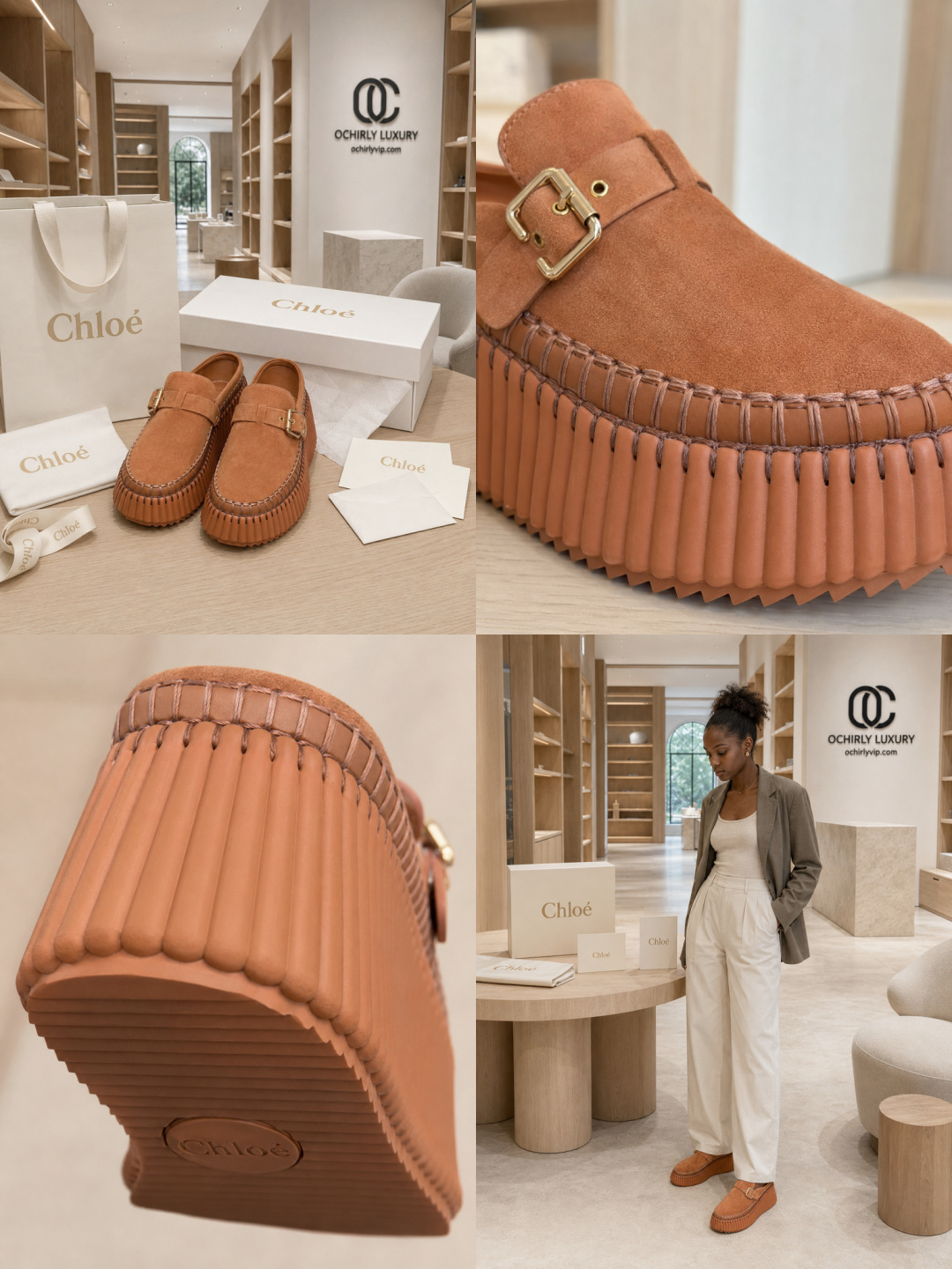 Chloé Buckle Suede Platform Loafers – Brown