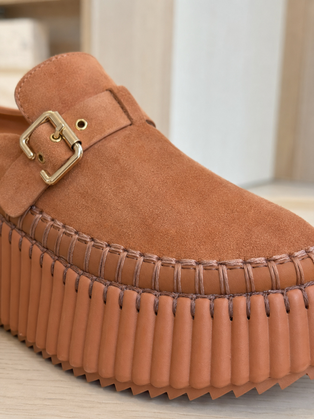Chloé Buckle Suede Platform Loafers – Brown