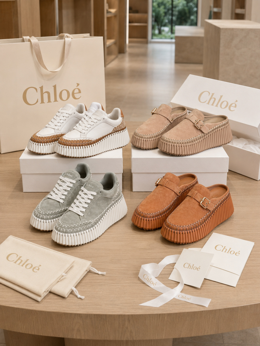 Chloé Buckle Suede Platform Loafers – Brown
