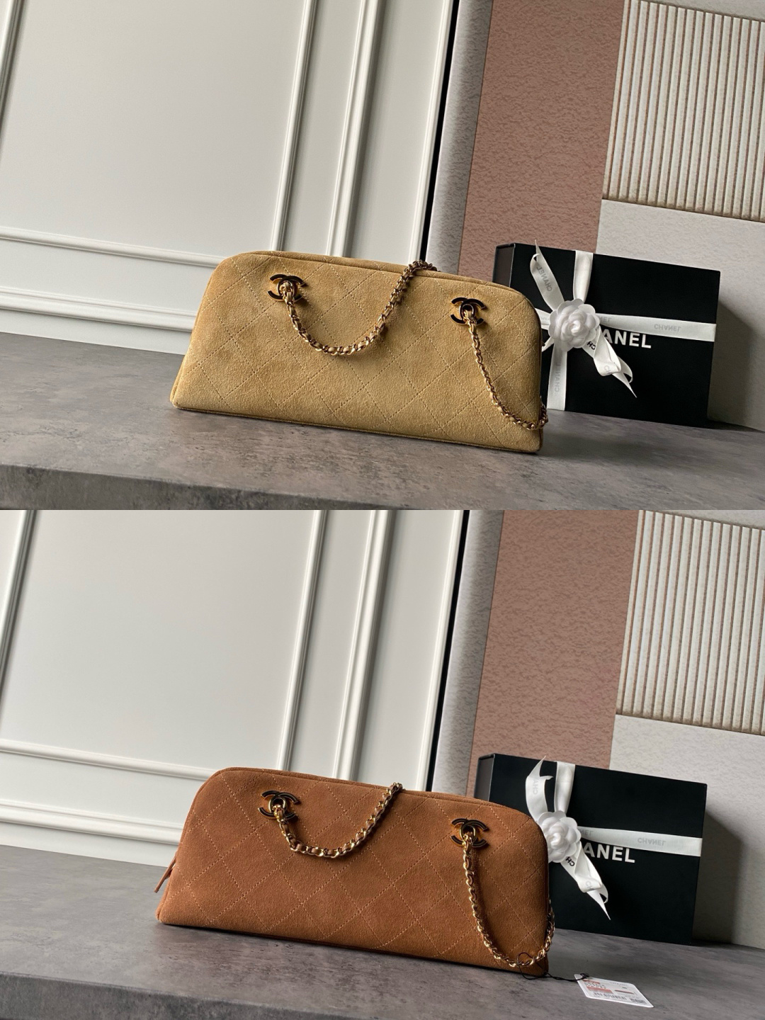 CHANEL Quilted Suede Leather Chain Shoulder Bag
