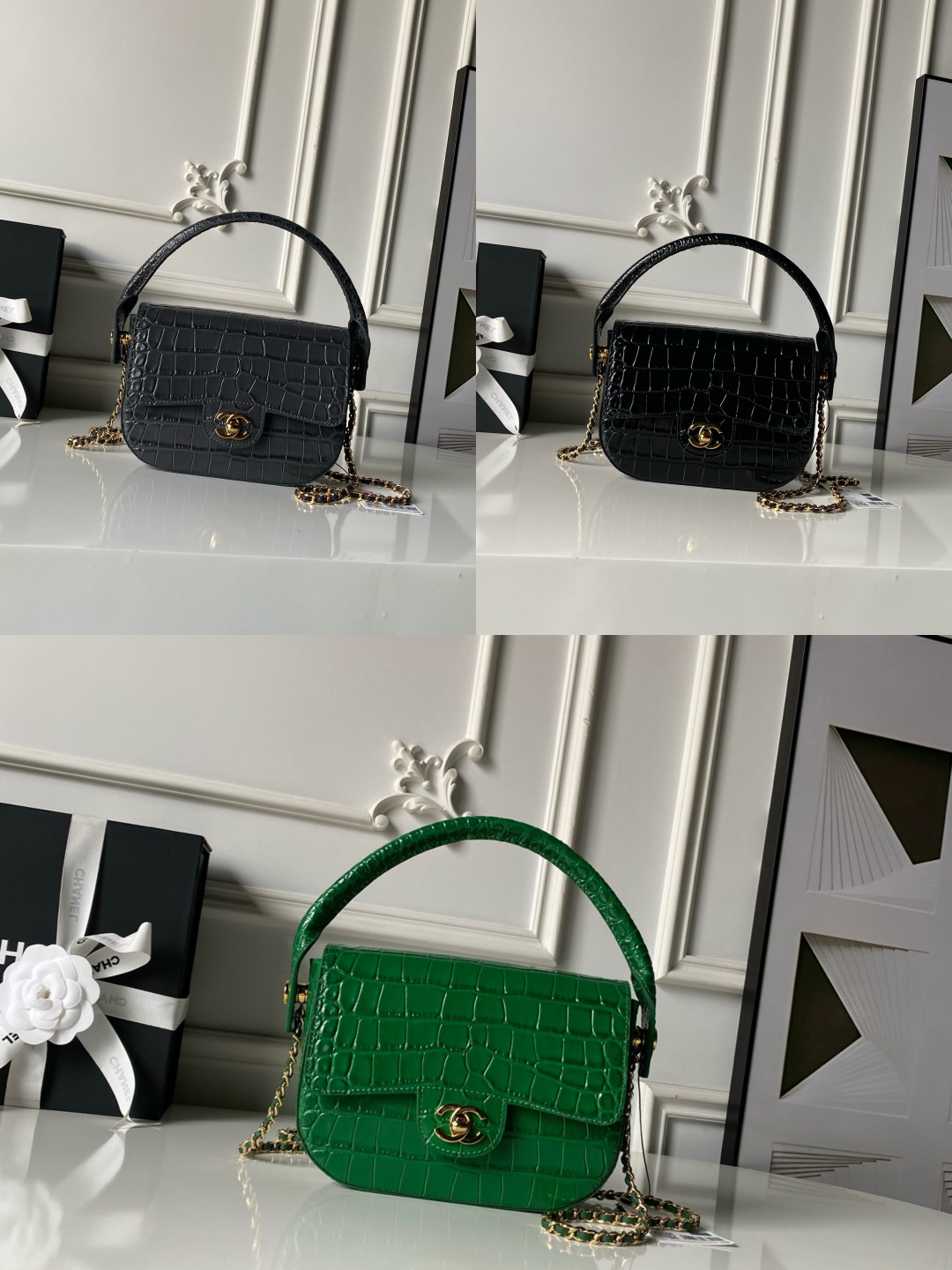 CHANEL Crocodile-Embossed Leather Top Handle bag
