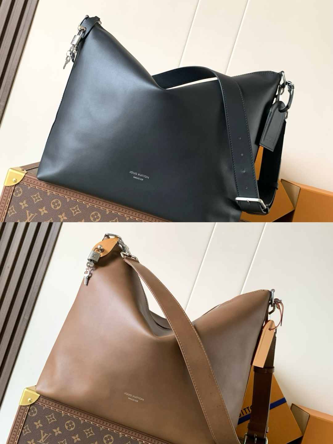 Louis Vuitton Black Leather Hobo Shoulder Bag