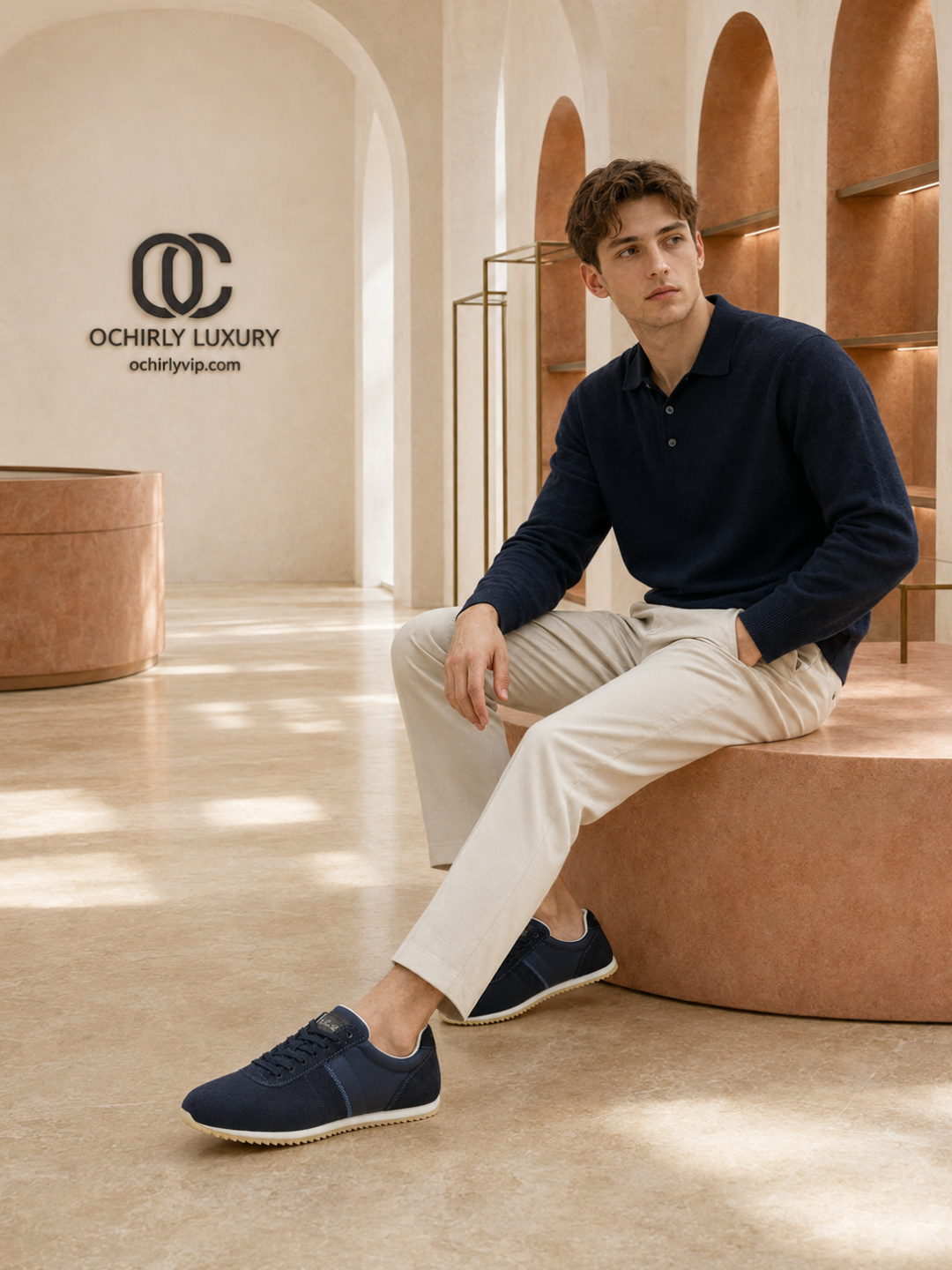 Loro Piana Navy Suede Low-Top Sneakers