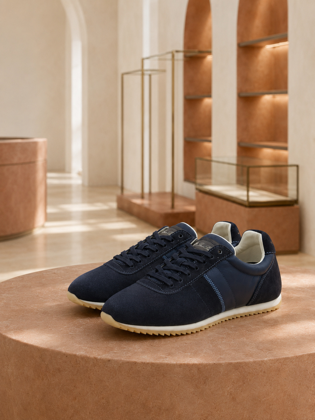 Loro Piana Navy Suede Low-Top Sneakers
