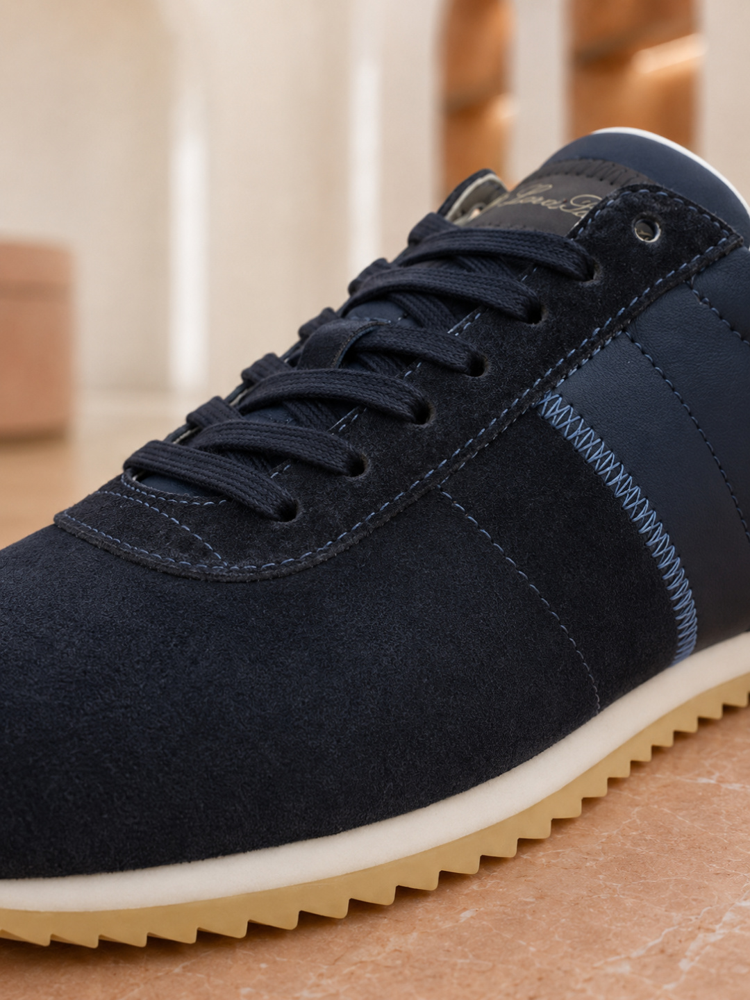 Loro Piana Navy Suede Low-Top Sneakers