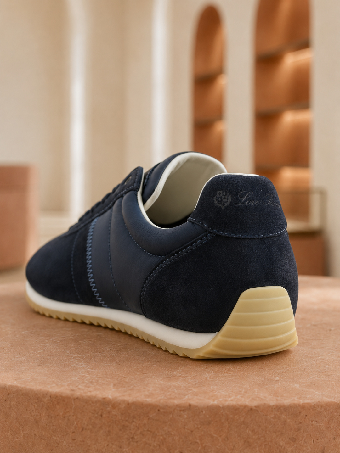 Loro Piana Navy Suede Low-Top Sneakers