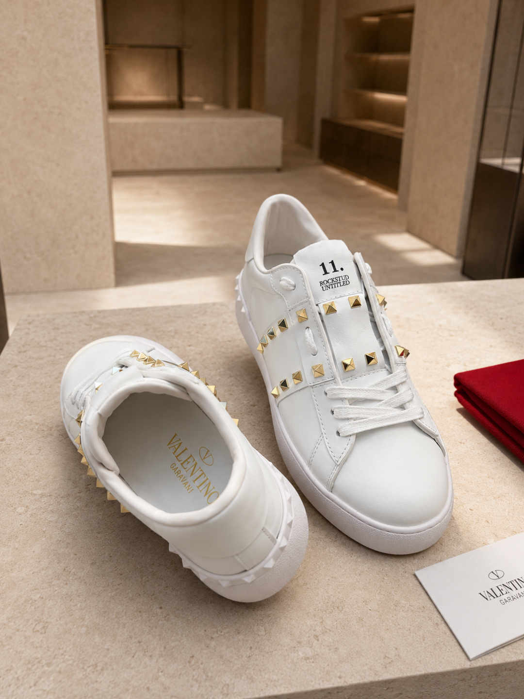 Valentino Garavani One Stud White Leather Sneakers
