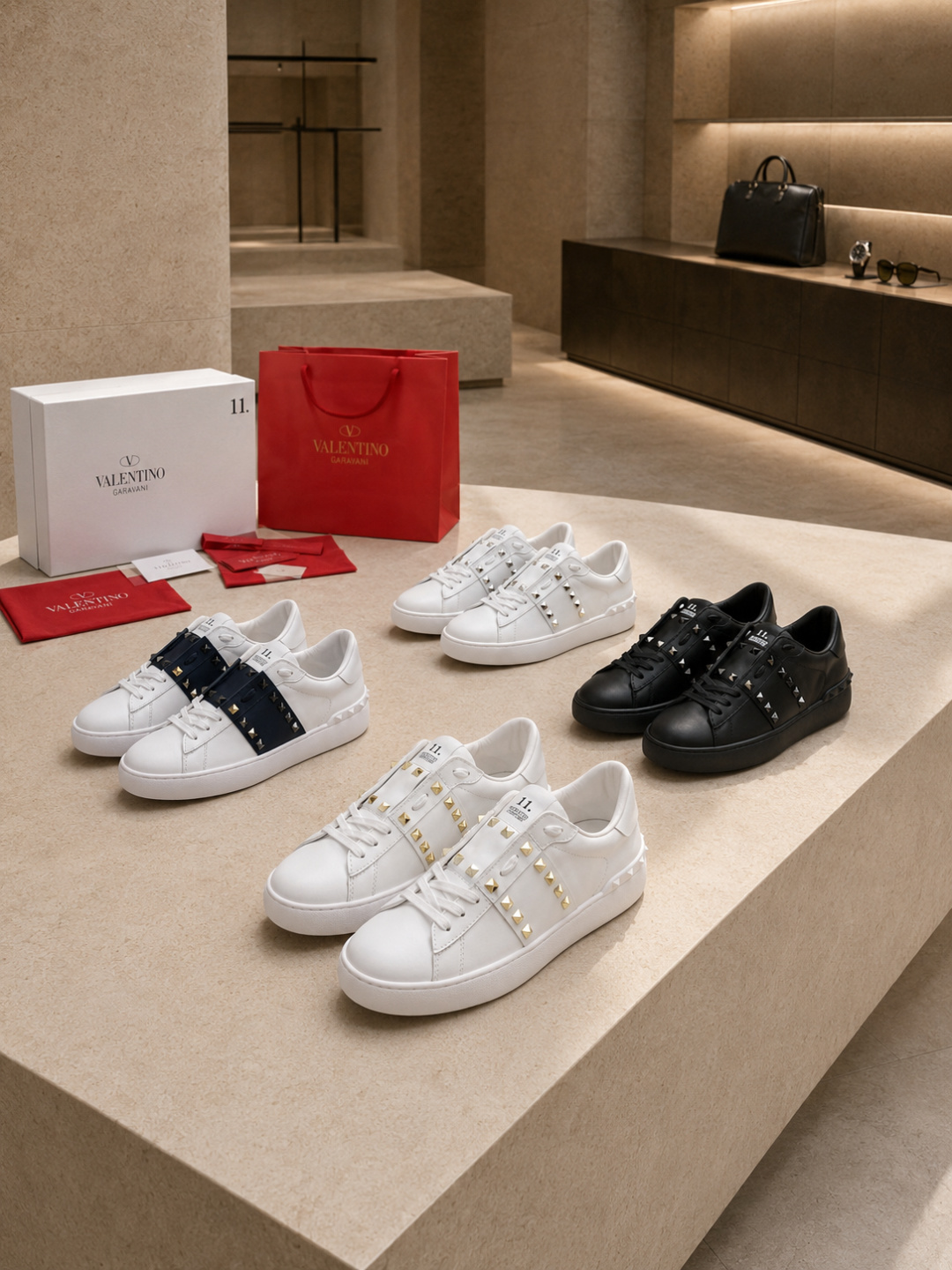 Valentino Garavani One Stud White Leather Sneakers
