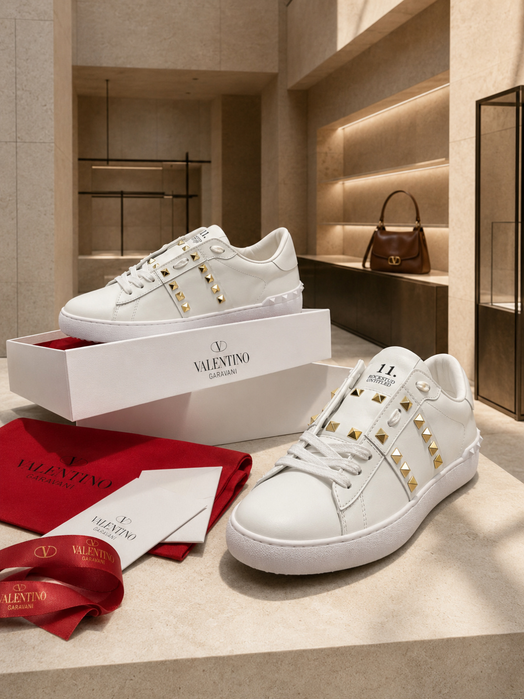 Valentino Garavani One Stud White Leather Sneakers