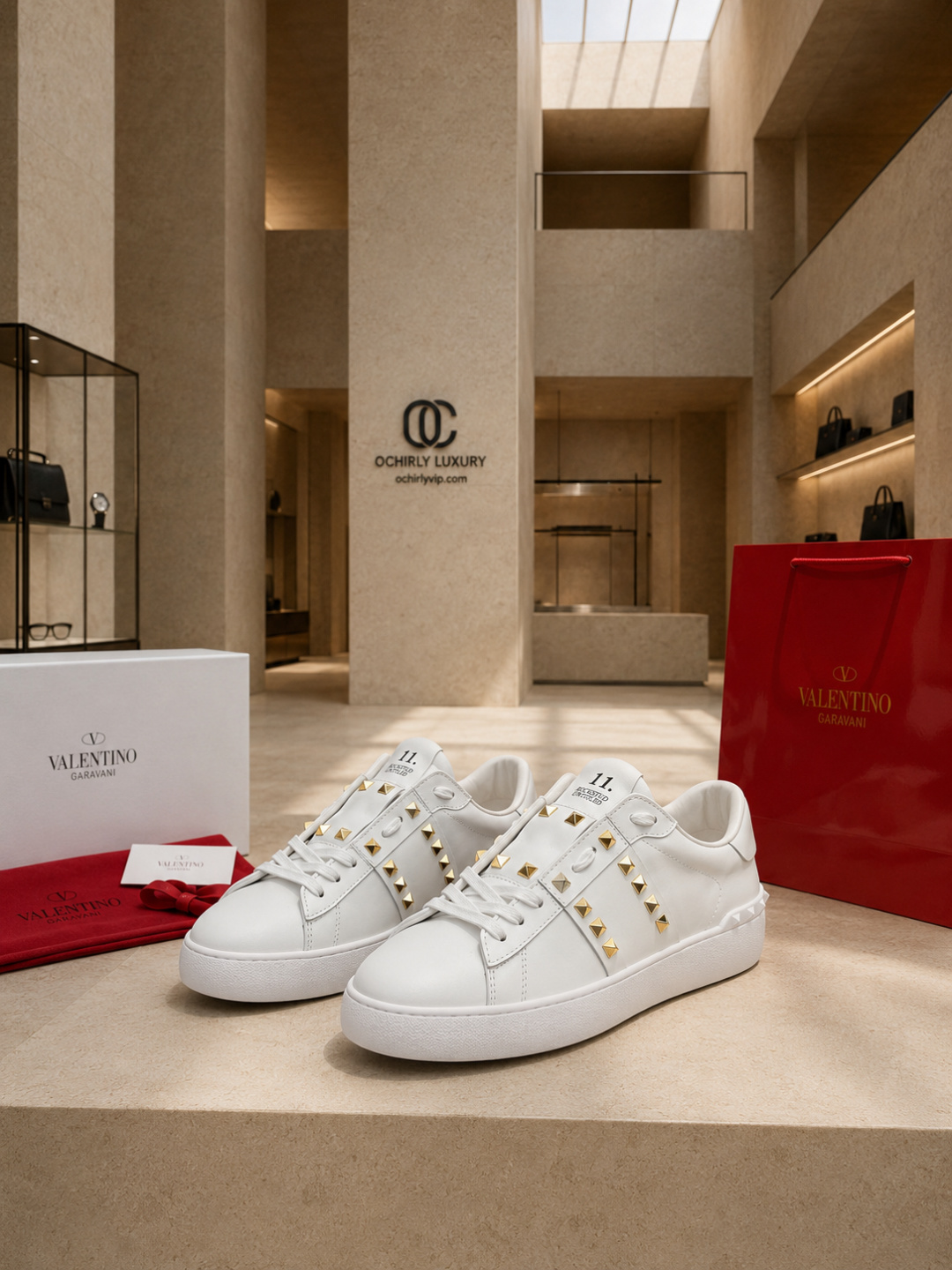 Valentino Garavani One Stud White Leather Sneakers