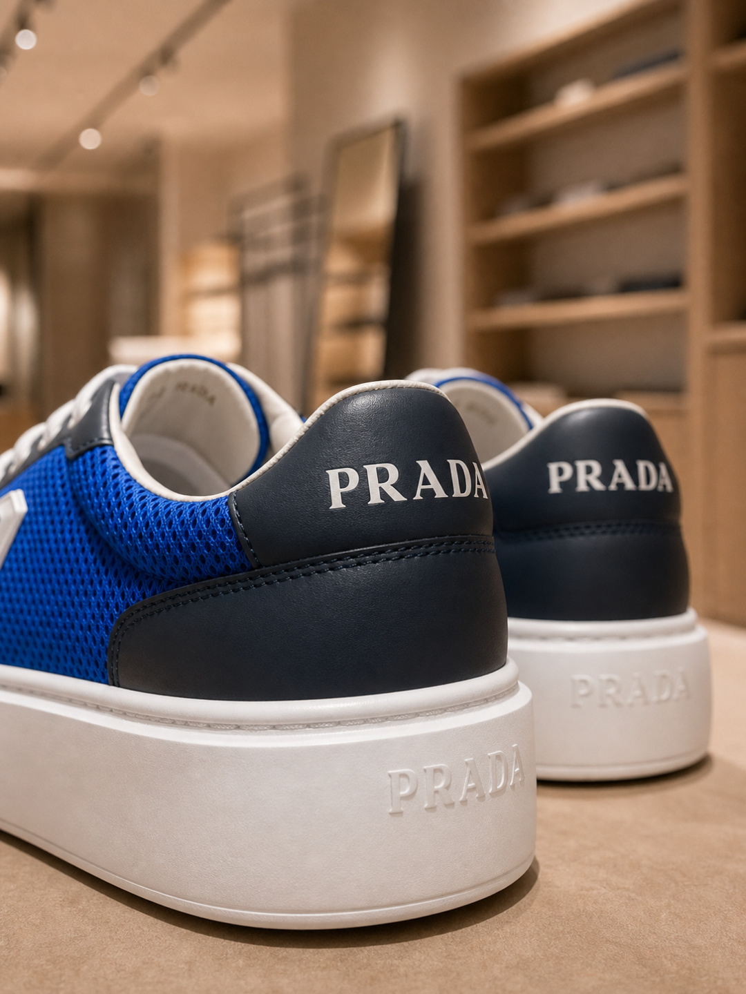 Prada Milano Blue Mesh Leather Low-To Sneakers