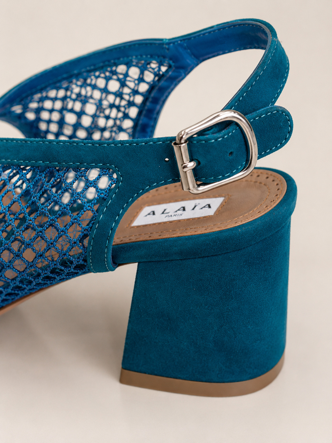 Alaïa Blue Suede Fishnet Slingback Heeled