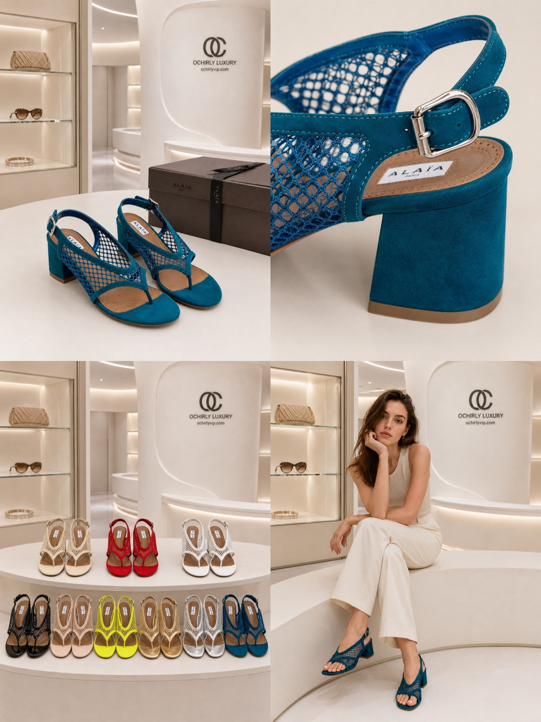 Alaïa Blue Suede Fishnet Slingback Heeled