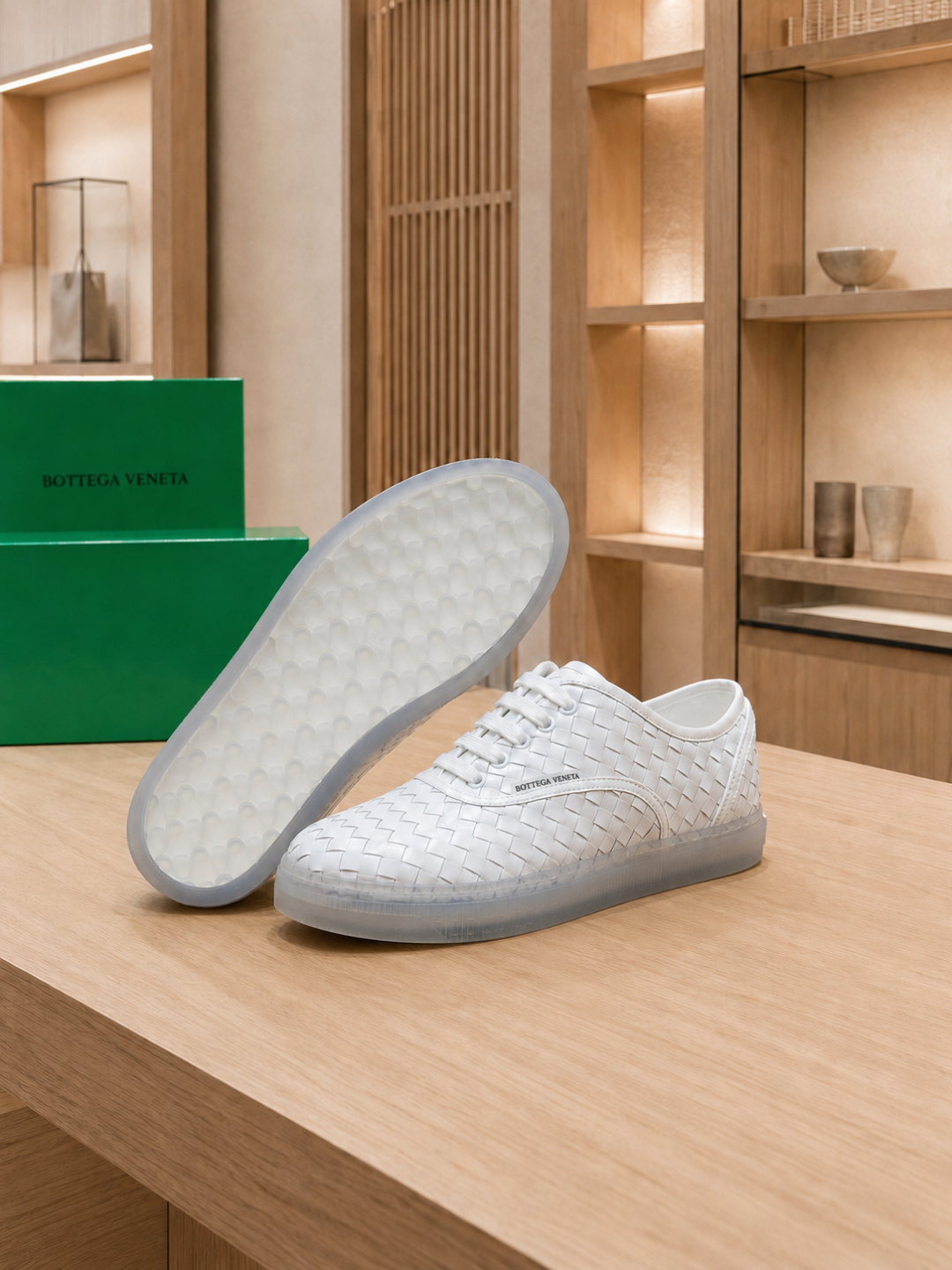 Bottega Venet Intrecciato White Leather Sneakers