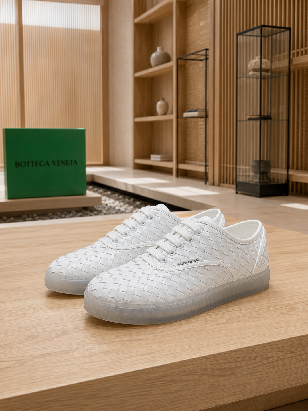 Bottega Venet Intrecciato White Leather Sneakers