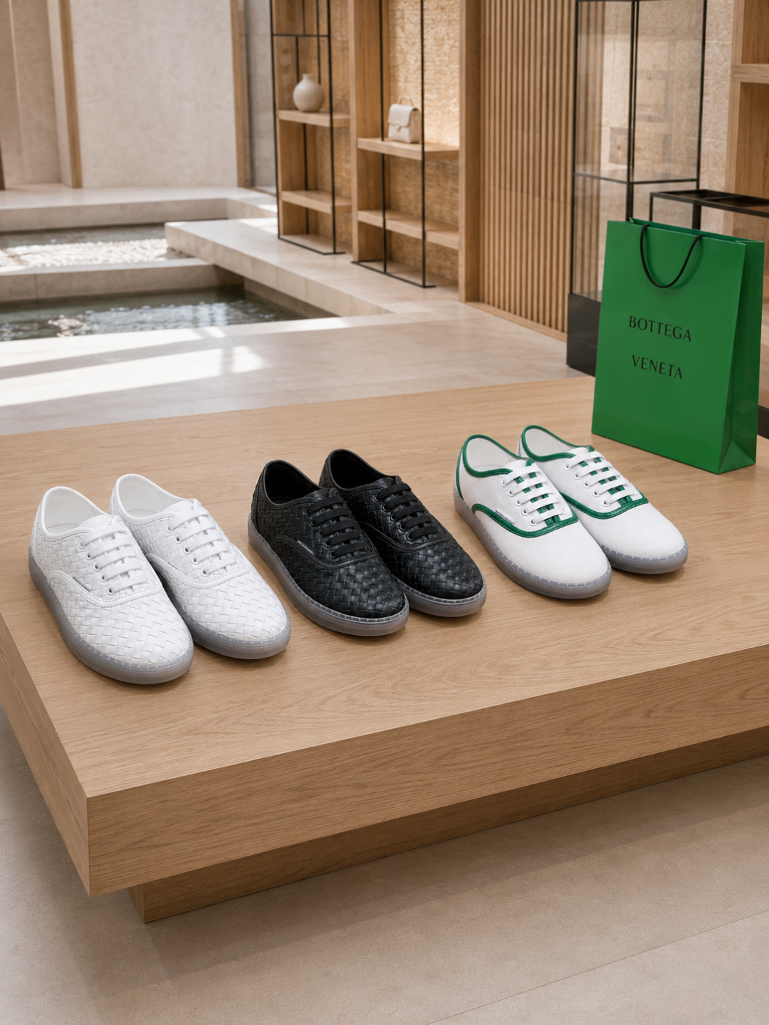 Bottega Venet Intrecciato White Leather Sneakers