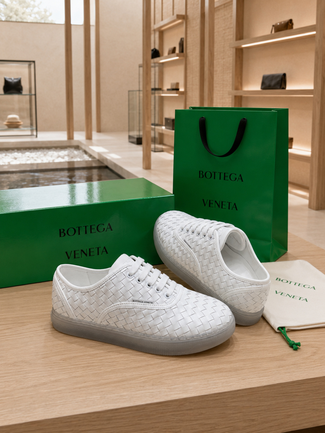 Bottega Venet Intrecciato White Leather Sneakers