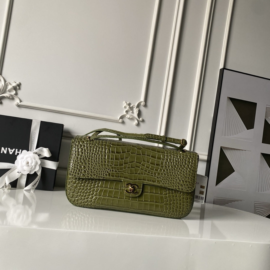 Chanel Croc Embossed Flap Baguette Bag