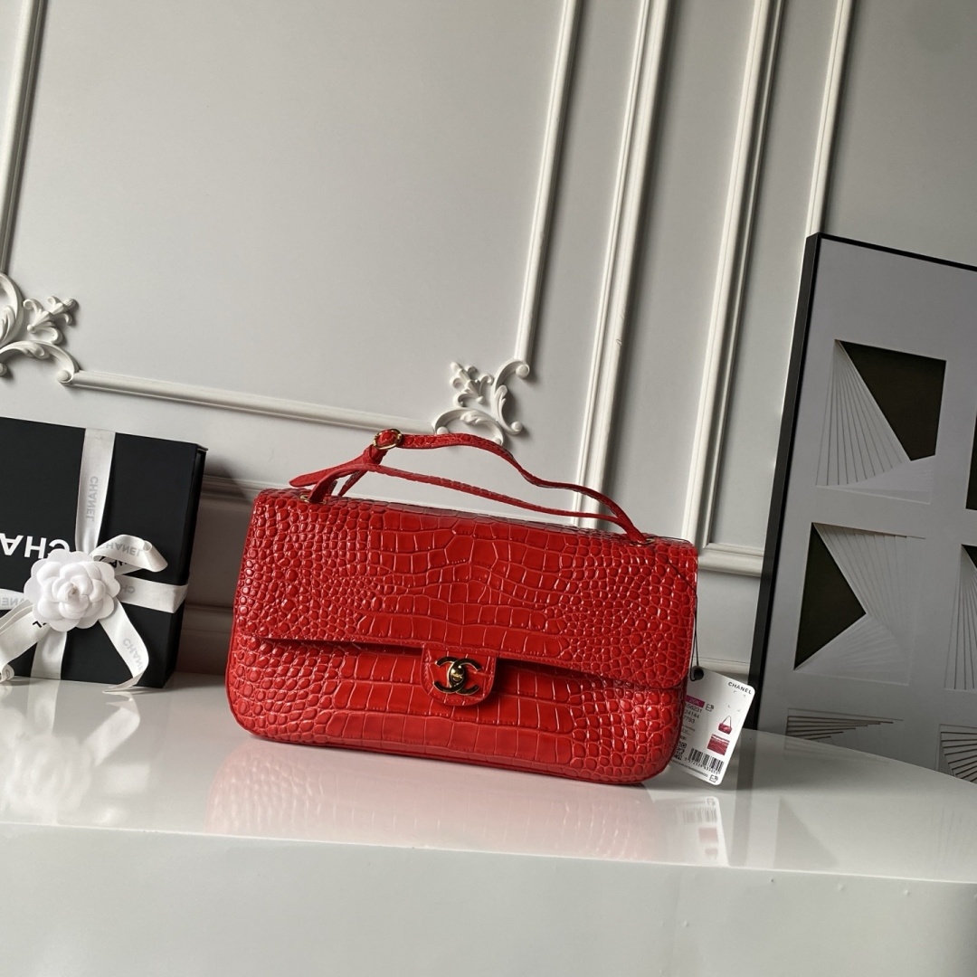 Chanel Croc Embossed Flap Baguette Bag
