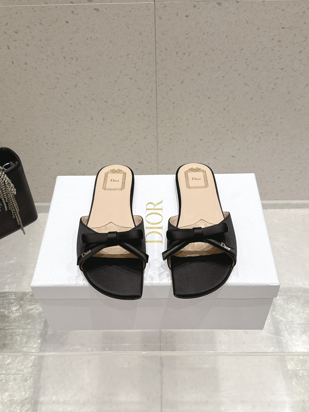 Dior Satin Bow Flat Slide Sandals