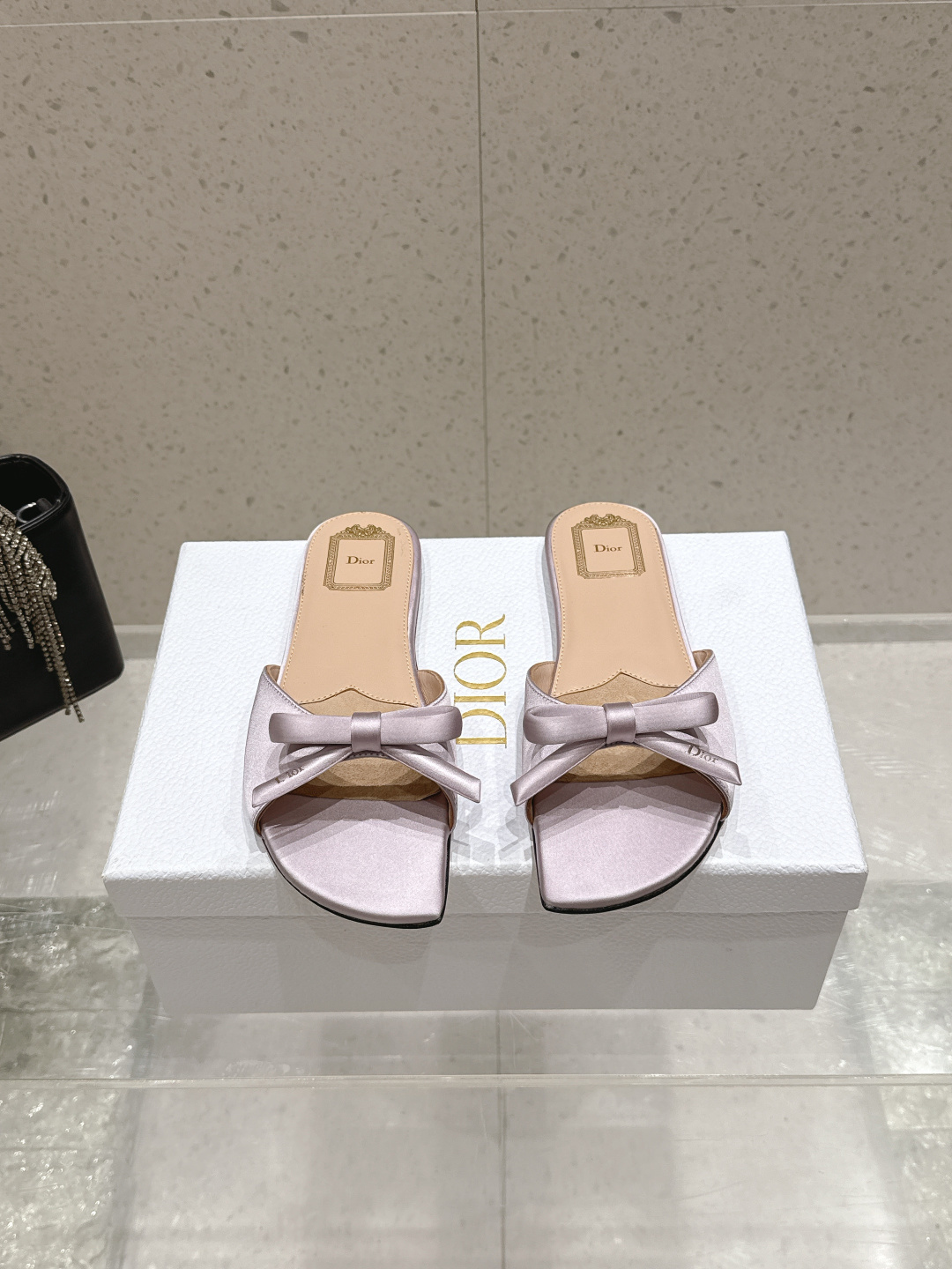 Dior Satin Bow Flat Slide Sandals