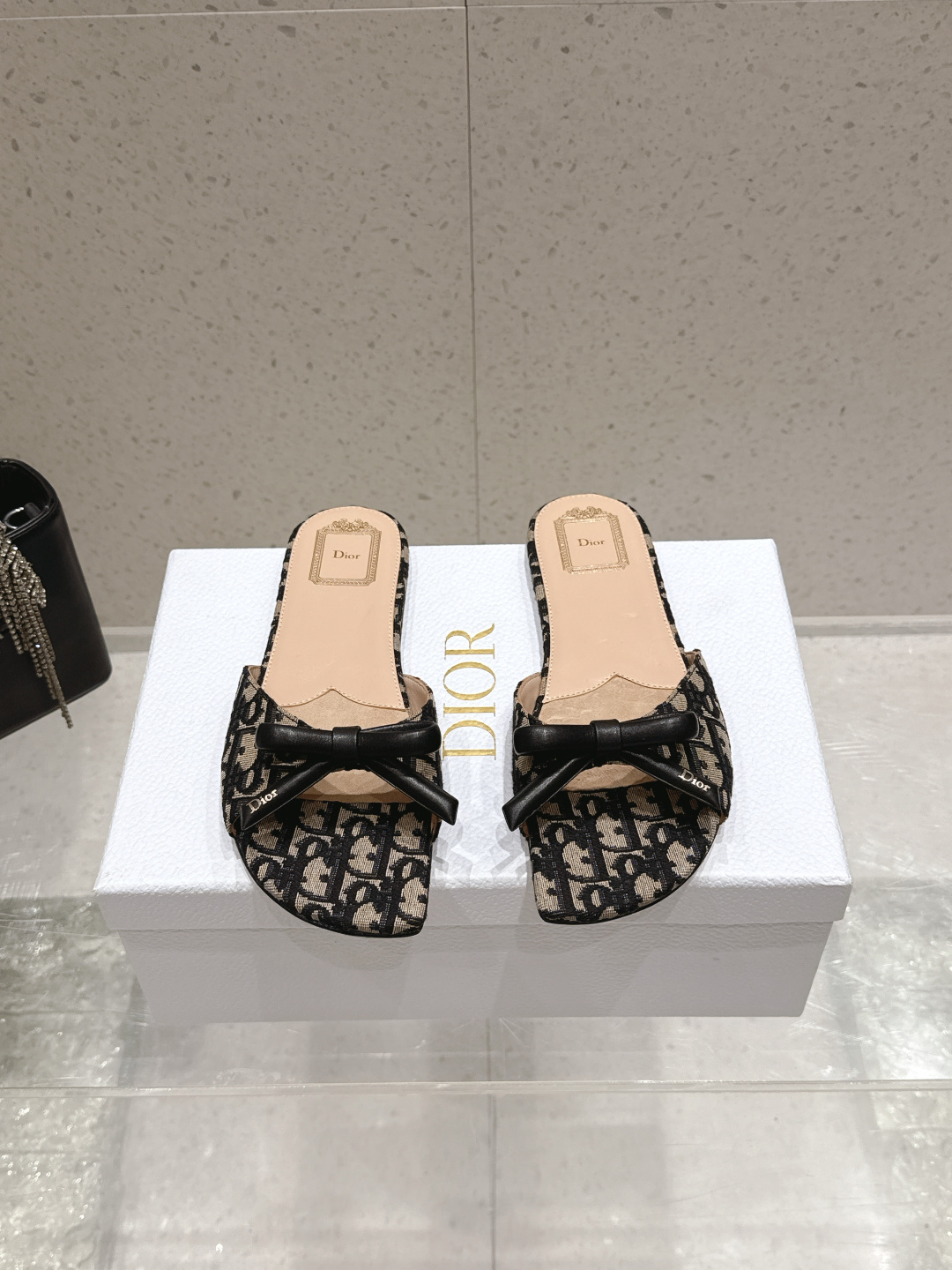 Dior Satin Bow Flat Slide Sandals