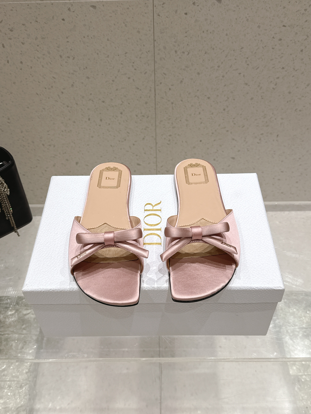 Dior Satin Bow Flat Slide Sandals