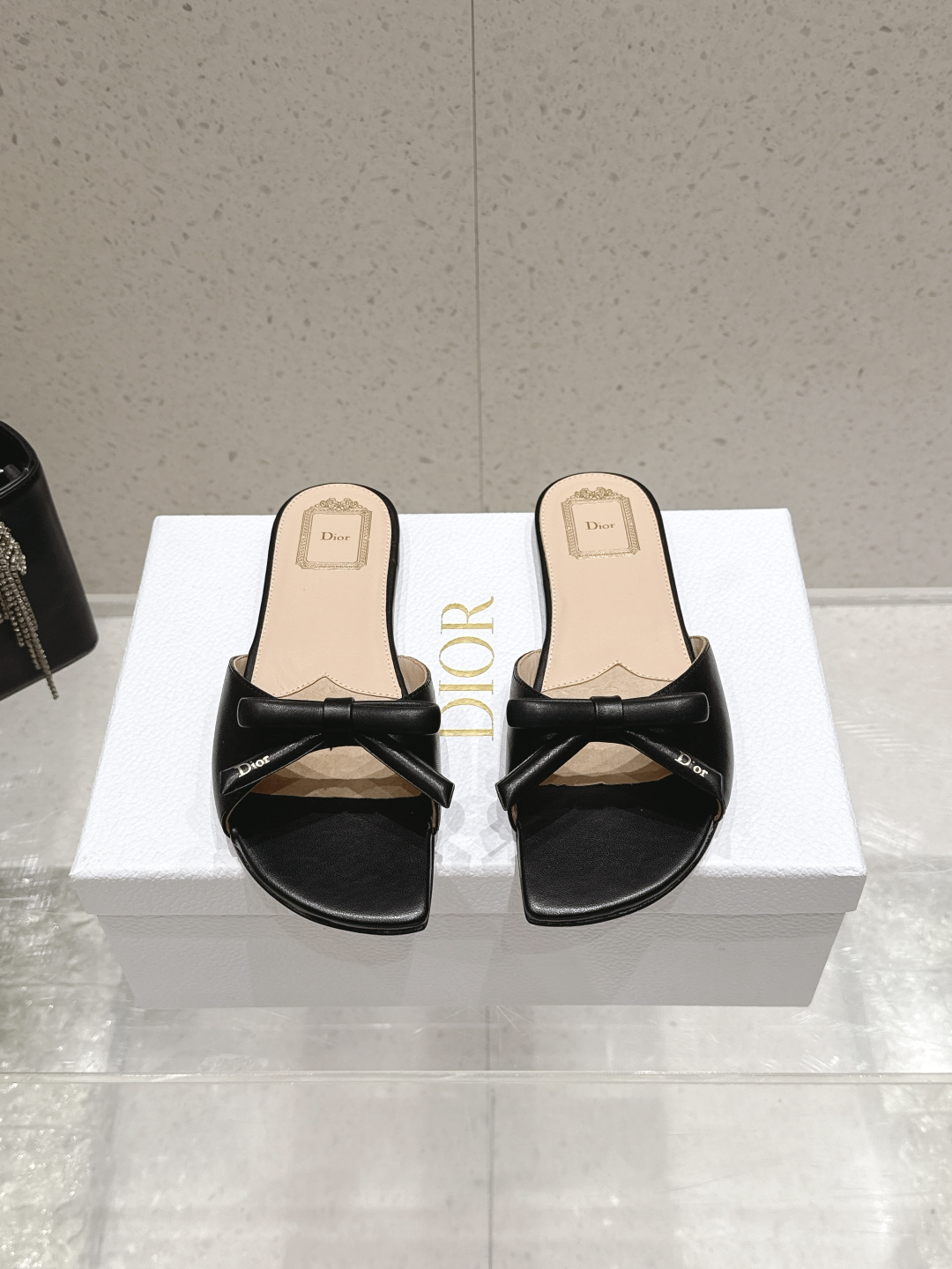 Dior Satin Bow Flat Slide Sandals