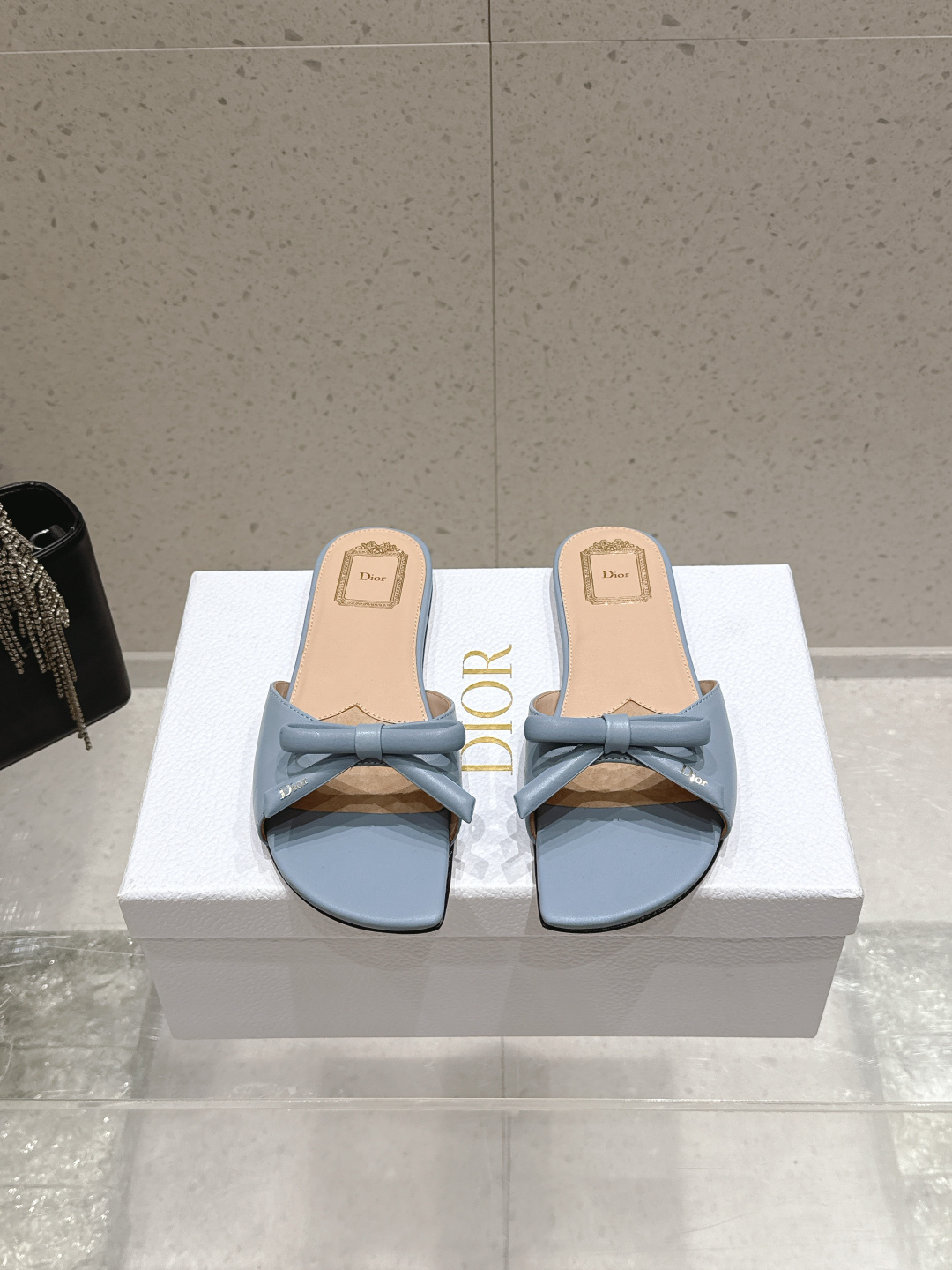 Dior Satin Bow Flat Slide Sandals