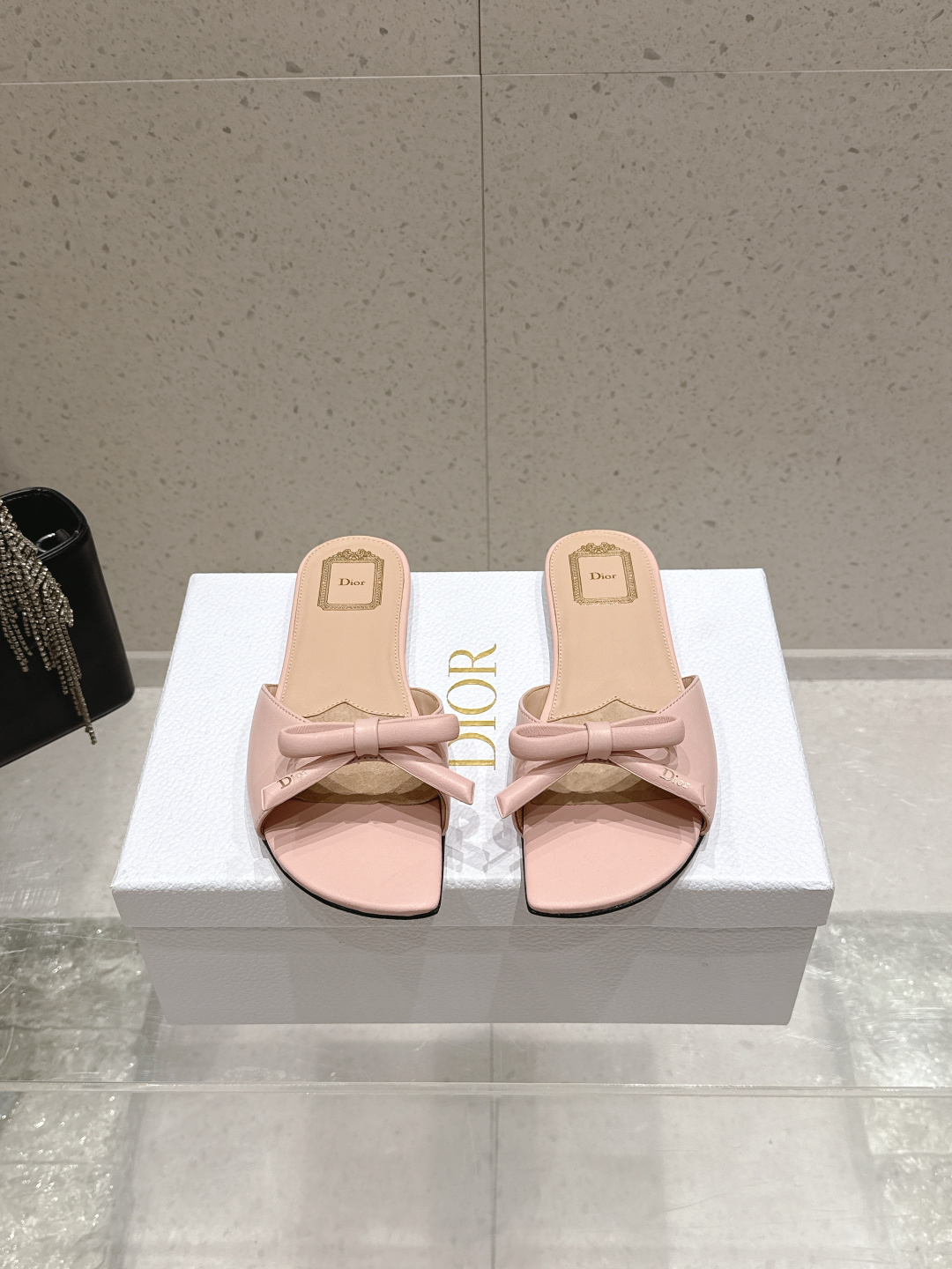Dior Satin Bow Flat Slide Sandals