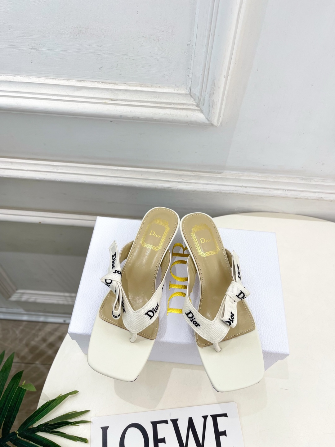 Dior Logo Bow Square Toe Flip Flops