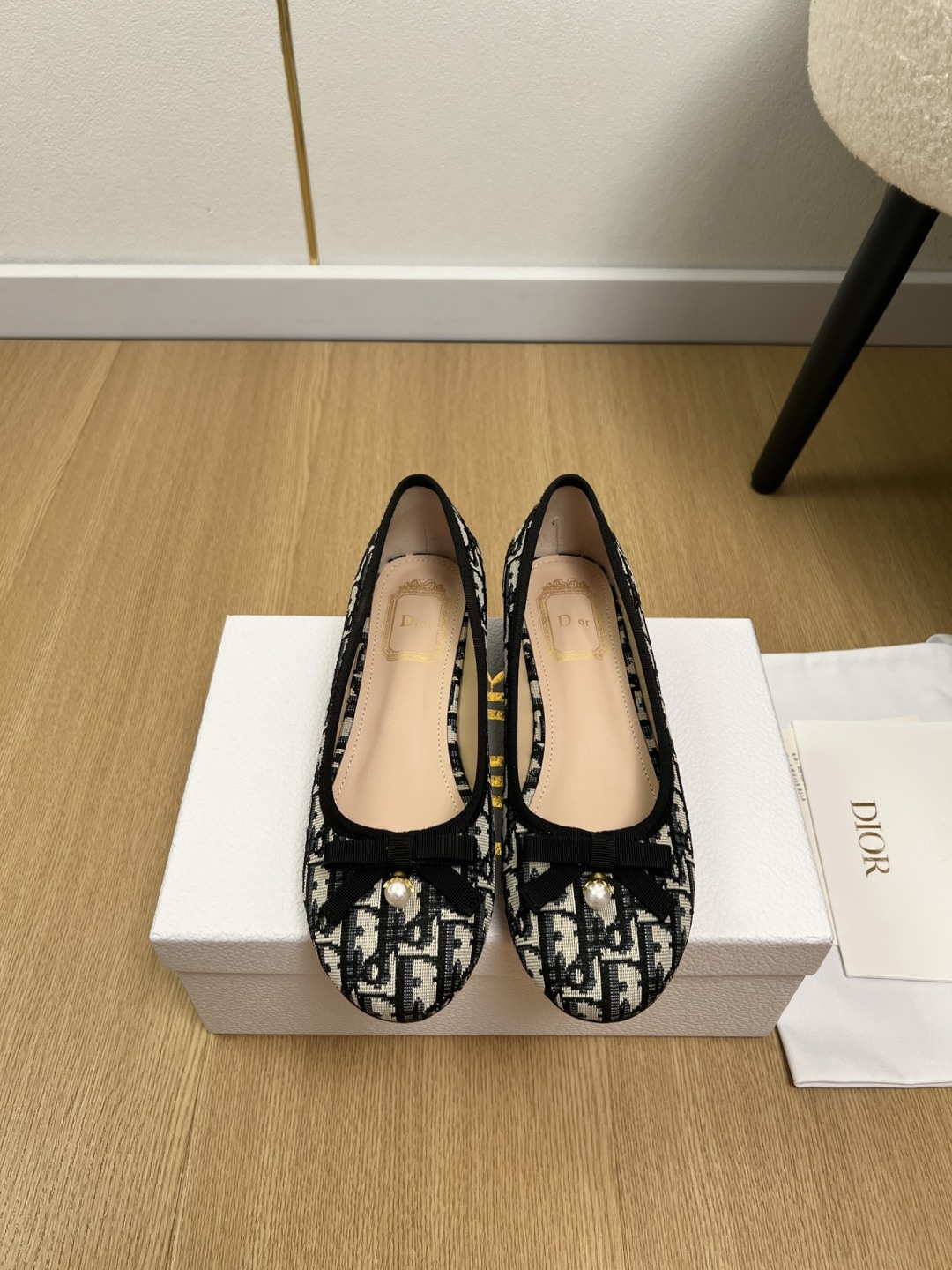 Dior Jacquard Pearl Bow Ballerinas
