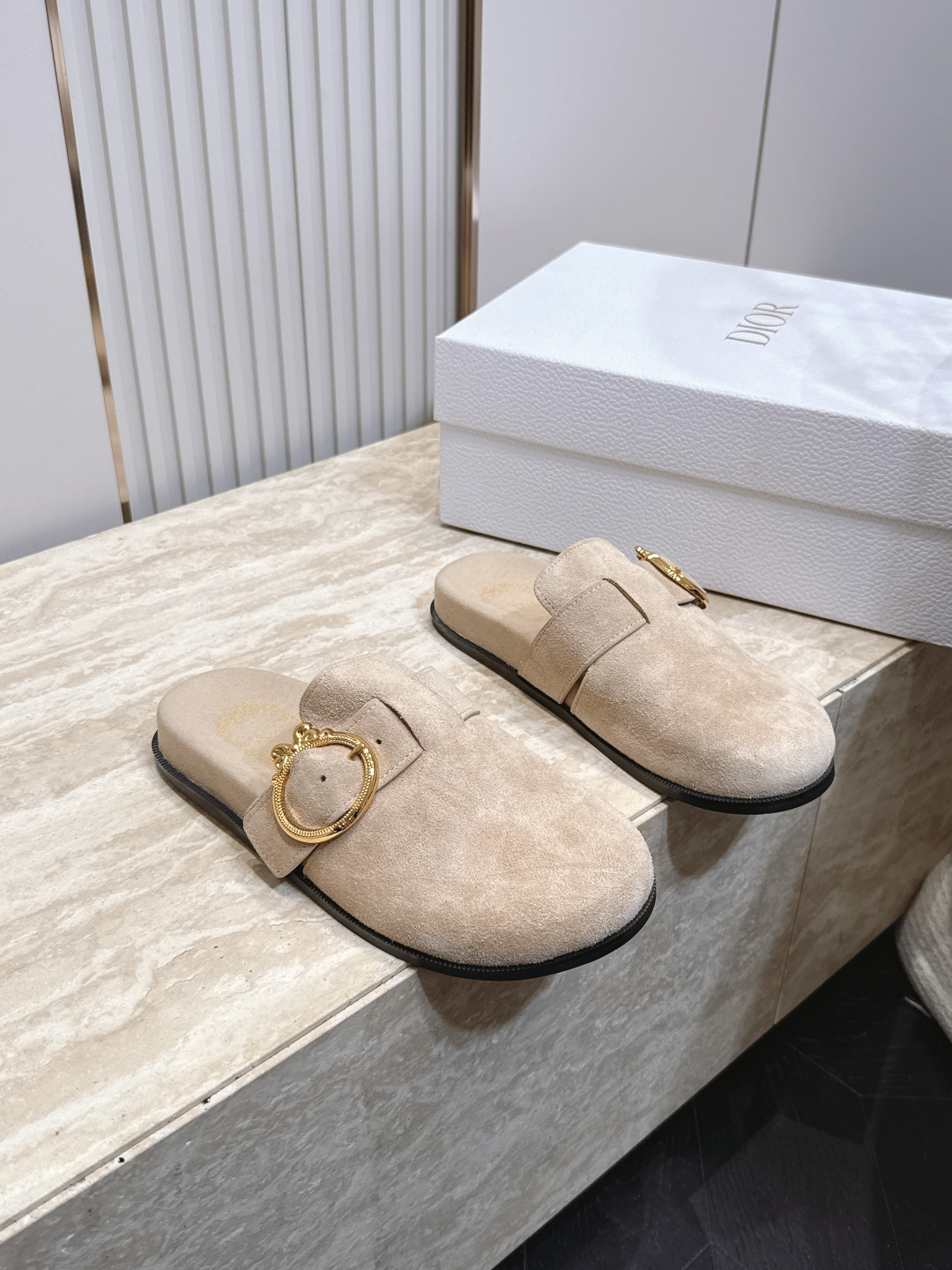 Dior Suede Buckle Slide Clogs