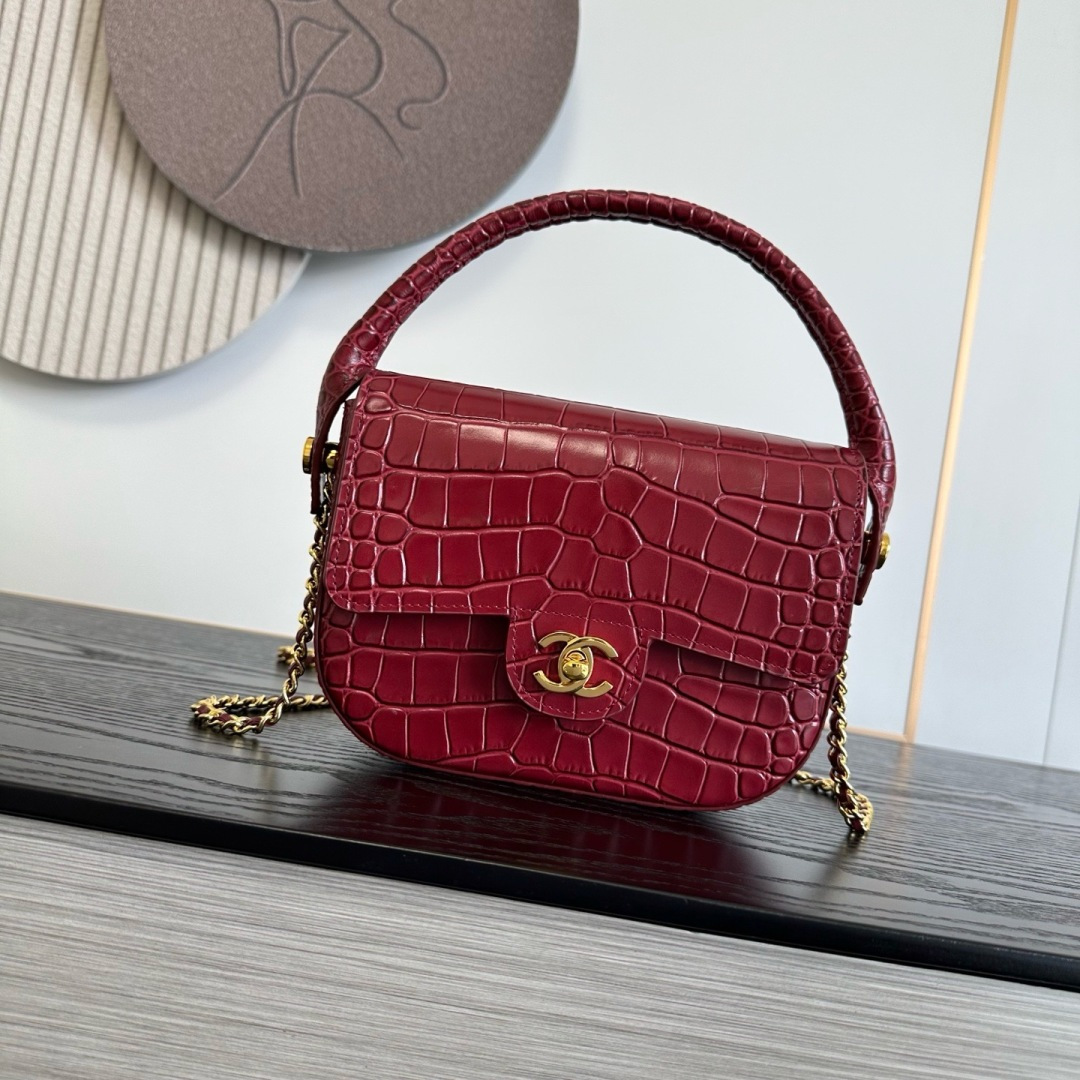 CHANEL Crocodile-Embossed Leather Top Handle Bag