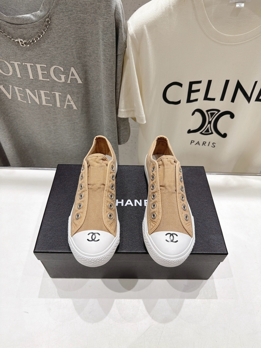 CHANEL CC Canvas Slip-On Sneakers White