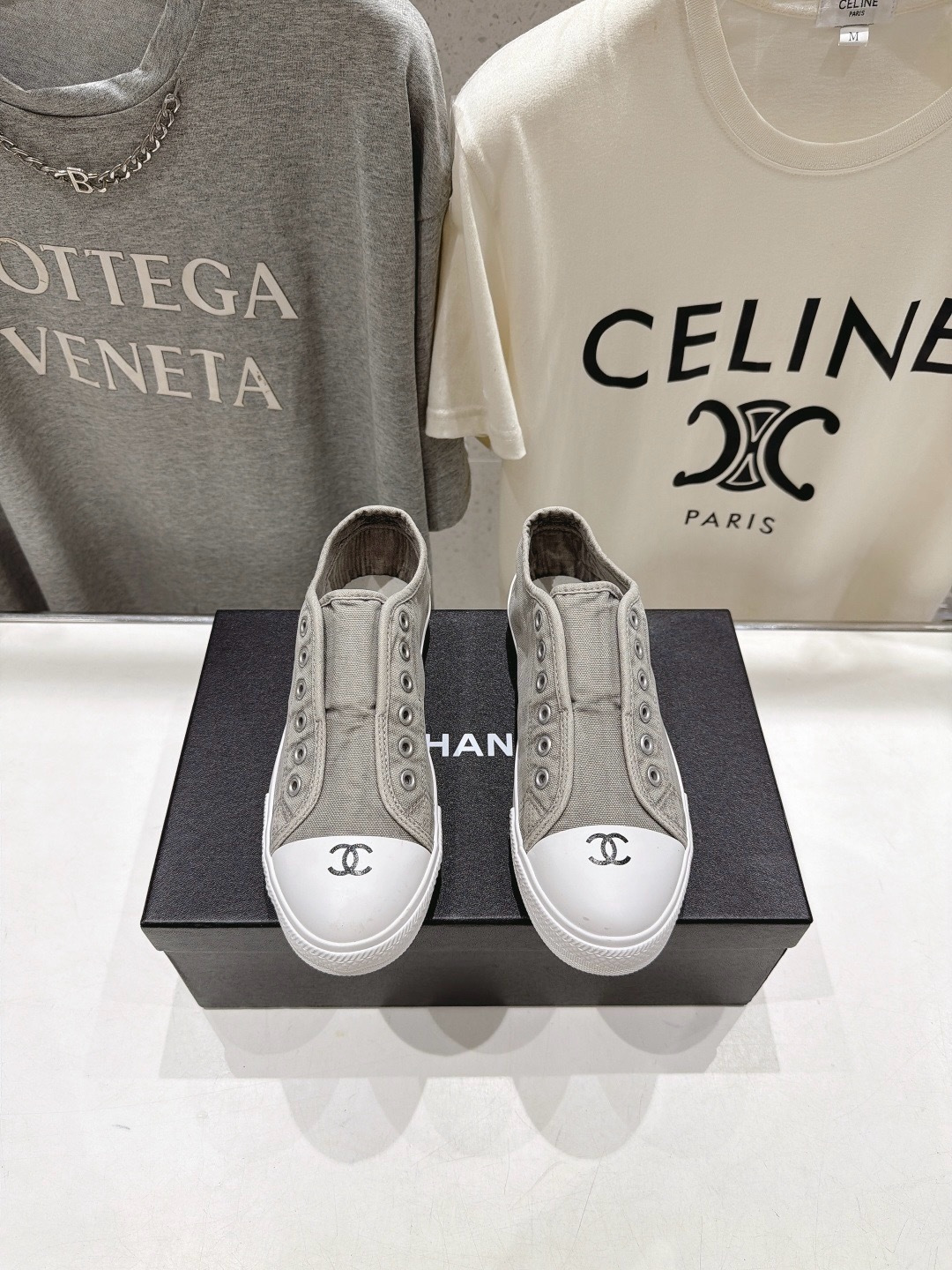 CHANEL CC Canvas Slip-On Sneakers White