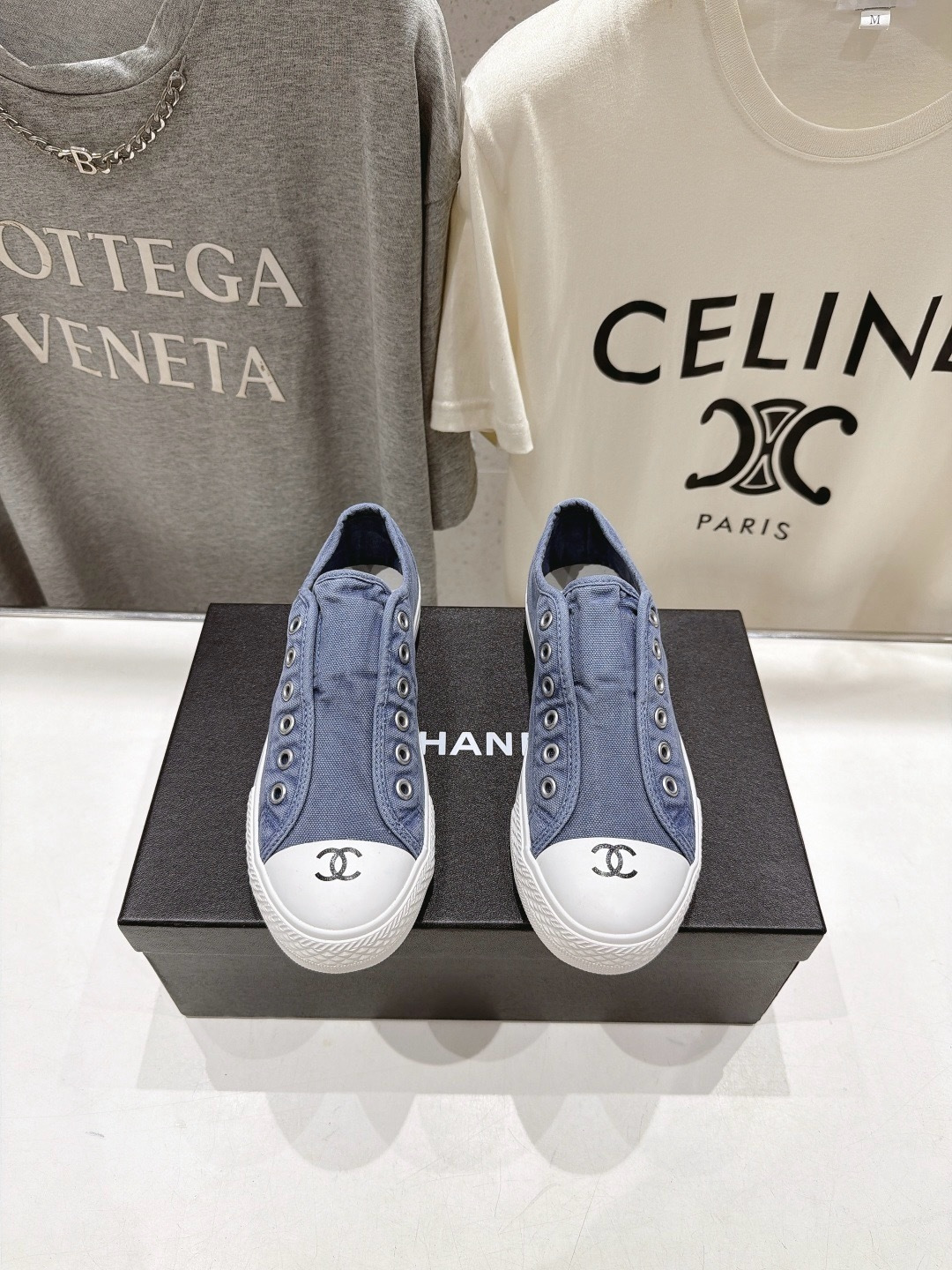CHANEL CC Canvas Slip-On Sneakers White