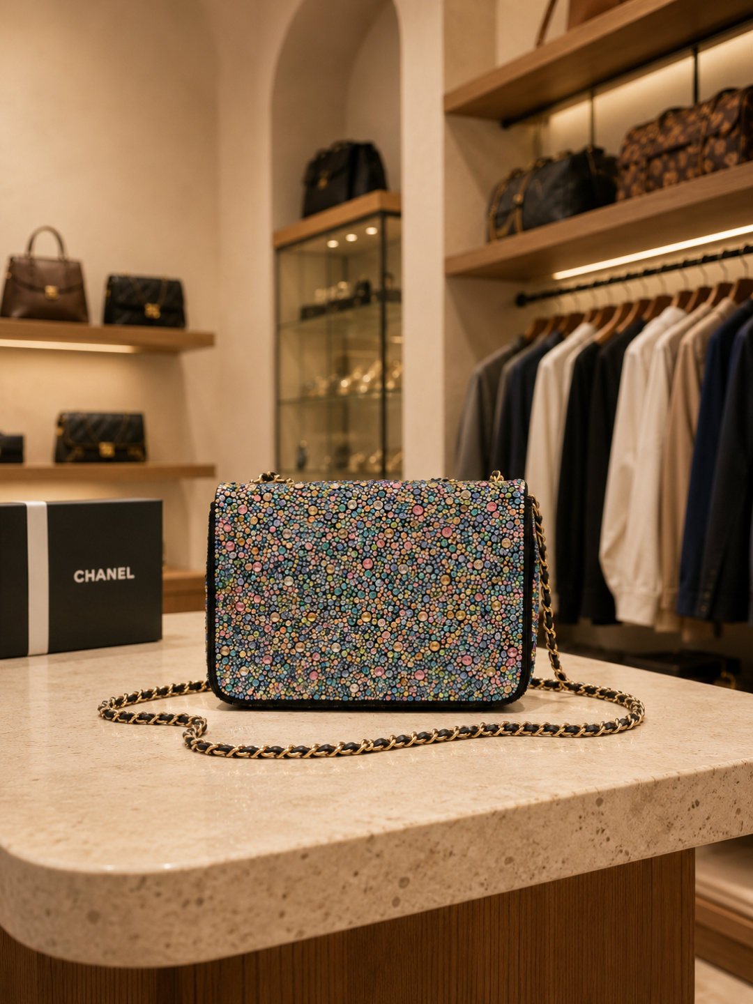 CHANEL Multicolor Crystal Embellished Classic bag