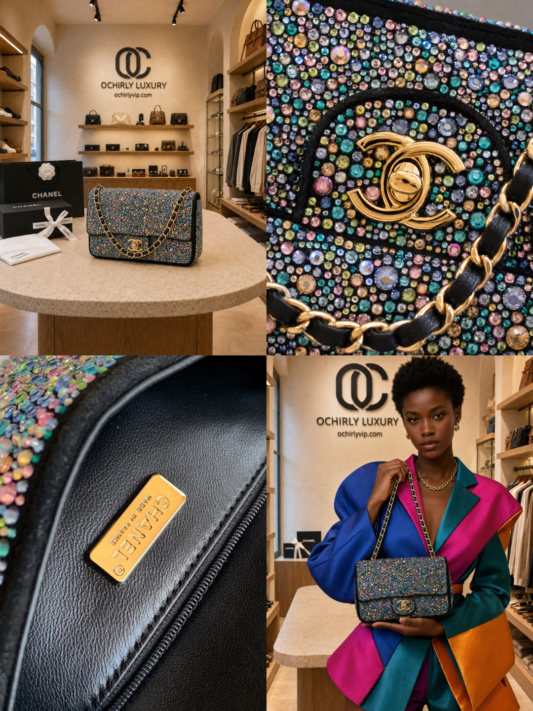 CHANEL Multicolor Crystal Embellished Classic bag