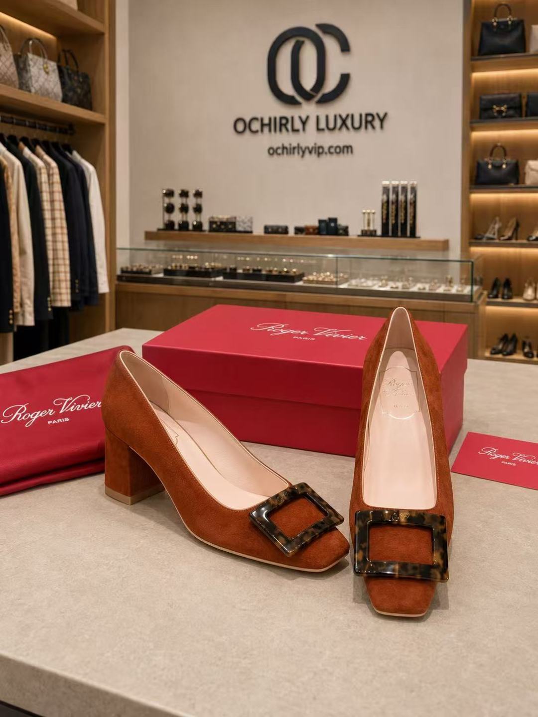 Roger Vivier Belle Vivier Suede Buckle Pumps Brown