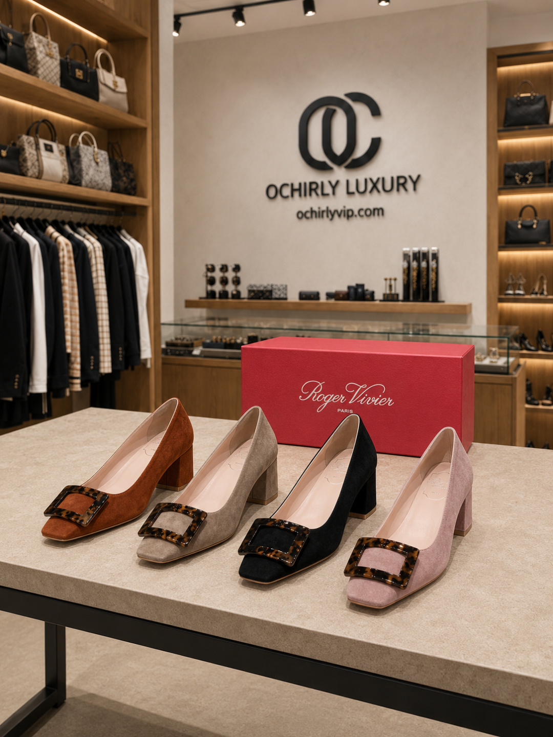 Roger Vivier Belle Vivier Suede Buckle Pumps Brown
