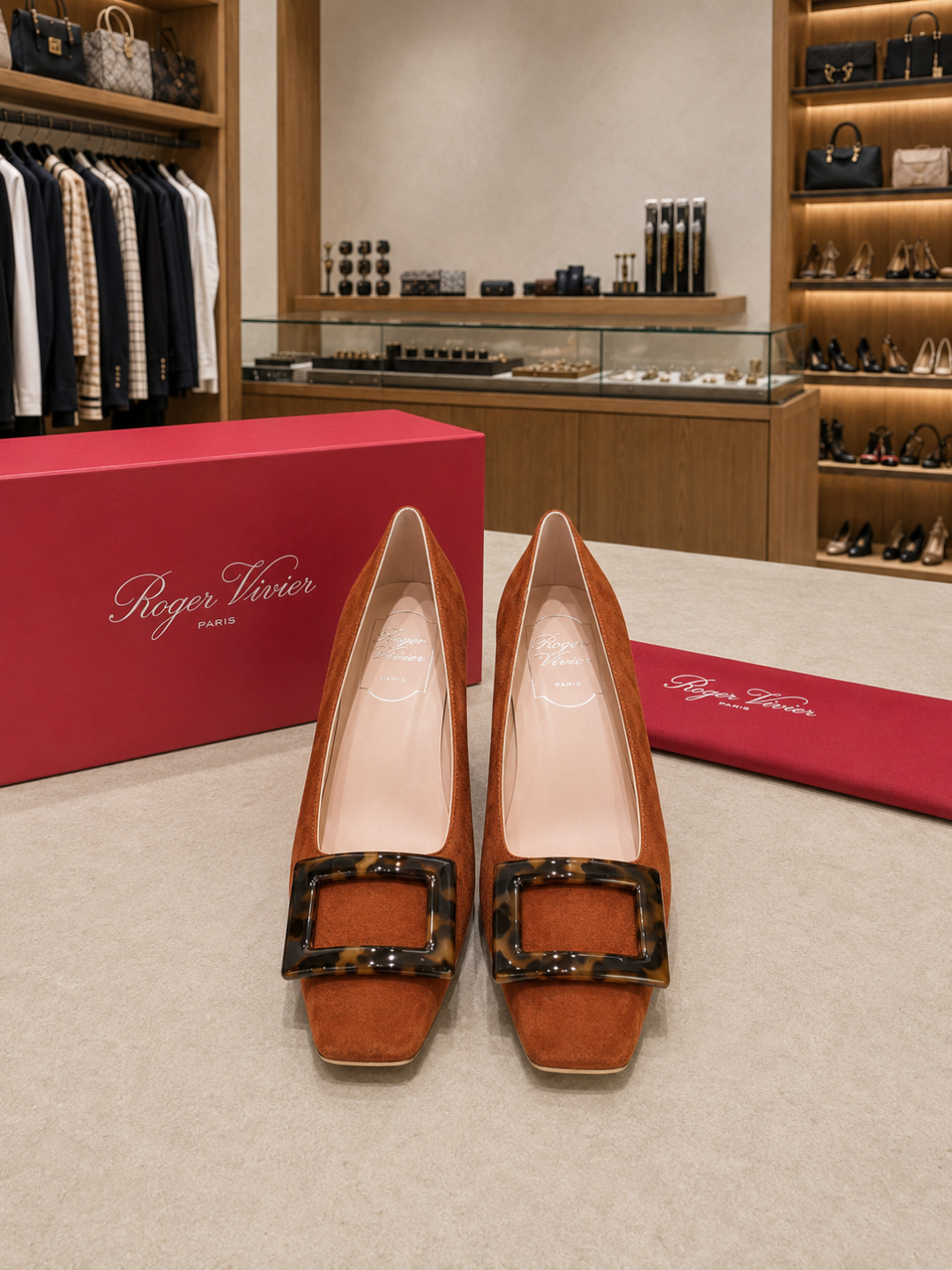 Roger Vivier Belle Vivier Suede Buckle Pumps Brown