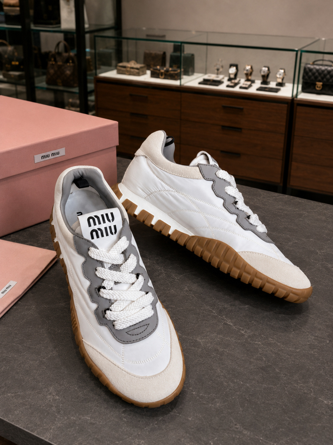 Miu Miu Leather & Suede Low-Top Sneakers