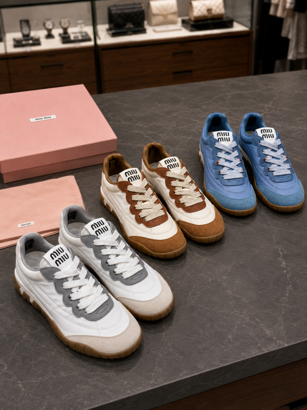 Miu Miu Leather & Suede Low-Top Sneakers
